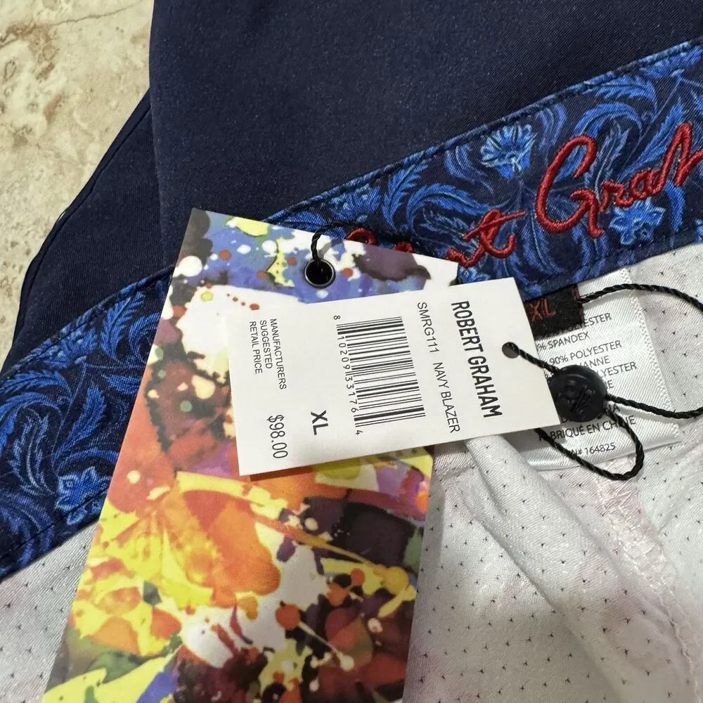 ROBERT GRAHAM Swim Trunks Men's Sz XL Navy Blue Blazer Board Shorts NWT